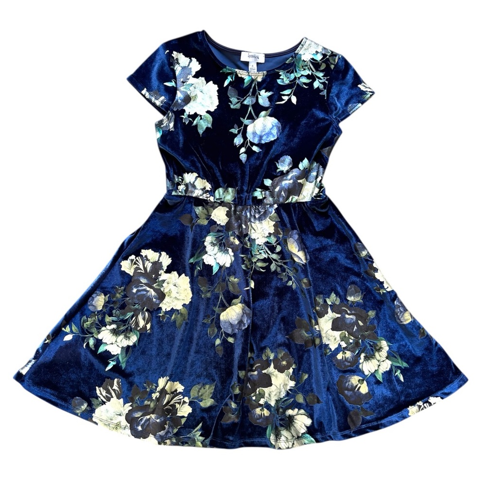 Speechless Navy Floral Velvet Dress girls size L